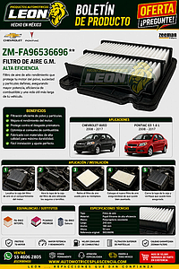 FILTRO AIRE G.M.  AVEO 08-17, PONTIAC G3 1.6 L 08-17 (GA-324, F-9902, FA-9902, SA-9902, PCA9902)