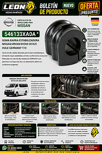 GOMA BARRA ESTABILIZADORA NISSAN URVAN NV350 2010Æ HULE GERMANY T/O