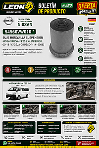 BUJE HORQUILLA SUSPENSION NISSAN URVAN E25 2.4L INFERIOR 00-18 “c/CEJA GRUESO” (1416008)