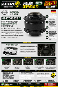 BUJE AMORTIGUADOR NISSAN URVAN NV350 DELANTERO T/O ØI: 12 mm ØE: 33 mm ↕: 31 mm