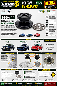 GOMA Y SEGURO TAPA MOTOR VW GOLF, JETTA A4 CLASICO, SEAT IBIZA 2.0L (038103638L)