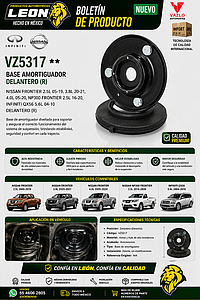 BASE AMORTIGUADOR NISSAN FRONTIER 2.5L-05-19, 3.8L 20-21, 4.0L 05-20, NP300 FRONTIER 2.5L 16-20, INFINITI QX56 5.6L 04-10 DELANTERO (R)