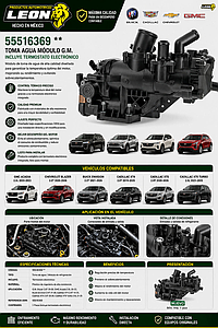TOMA AGUA MODULO G.M. BLAZER 2.0T 20-26, GMC ACADIA 2.0L 20-23, BUICK ENVISION 2.0T 21-26, CADILLAC XT4 2.0T 19-25, CADILLAC XT5 2.0T 20-26, CADILLAC XT6 TURBO 2.0L 21-25 (INCLUYE TERMOSTATO ELECTRONICO) (100-283)