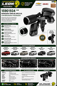 MANGUERA TOMA DE AIRE G.M. AVALANCHE 5.3L 07-12, SILVERADO 1500 09-13 4.8L, SILVERADO 1500 09-13, SUBURBAN 1500 09-14 5.3L, TAHOE 07-09 4.8L,TAHOE 07-14 5.3L, YUKON 07-09 4.8L, YUKON 07-14 5.3L, YUKON 08-13 6.0L, YUKON XL 1500 09-14 5.3L, YUKON XL 1500 09-14 6.2L (INCLUYE ABRAZADERA Y RESONADOR)