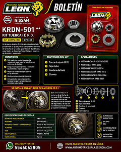 KIT TUERCA (1) R.D. NISSAN PK-UP D21 85-02, D22 97-02, NP300 10-14, CABSTAR 92-14, FRONTIER 00-04, URVAN 86-01 18x1.0 mm (KRD501, JRD100)