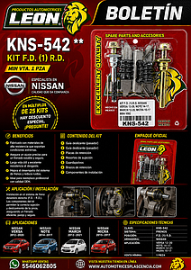 KIT F.D. (1) R.D. NISSAN VERSA 12-20, NOTE 14-17, MARCH 12-21, MICRA 15-17 8804 1592 KC542