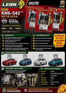 KIT F.D. (1) R.D. NISSAN VERSA 12-20, NOTE 14-17, MARCH 12-21, MICRA 15-17 8804 1592 KC542