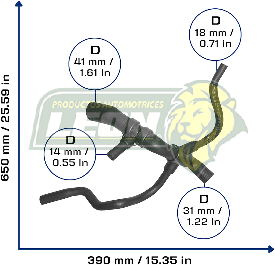 MANGUERA RAD. INF. FORD CONTOUR L4 2.0L 95-97, MERCURY MYSTIQUE L4 2.0L 95-97 (93BB8286BD, 96BB8286AA, 96BB8286BA) ØI: 31x41 mm, L: 350x500 mm