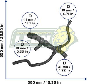 MANGUERA RAD. INF. FORD CONTOUR L4 2.0L 95-97, MERCURY MYSTIQUE L4 2.0L 95-97 (93BB8286BD, 96BB8286AA, 96BB8286BA) ØI: 31x41 mm, L: 350x500 mm