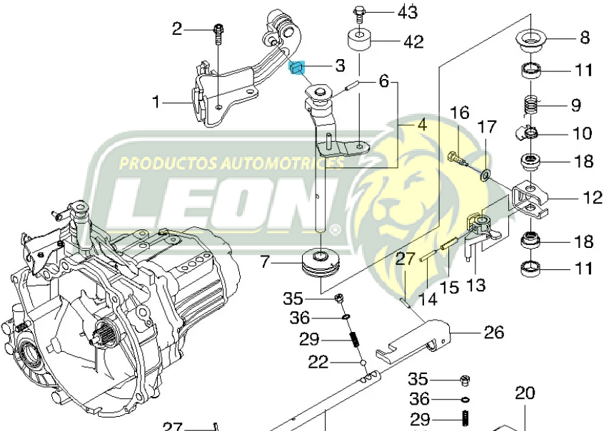 BUJE HORQUILLA CLUTCH G.M. AVEO 09-14, SPARK 11-19, PONTIAC MATIZ 98-09 (P/CABLE SELECTOR CAMBIOS) LEÓN