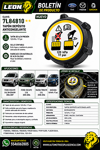 TAPON DEPOSITO ANTICONGELANTE FORD ESCAPE 3.0L SIN SENSOR 06-07 Y CON SENSOR 01-06, ESCAPE 2.0L 00-06, MAZDA TRIBUTE 00-06, 120 Kpa. 17 psi. (758808A, 78880AE, 788080B, F8RZ8100AA, YF0915205, YL8Z8100AA, 97BB8100AA, YL848100A, 130-014) QUEZADA