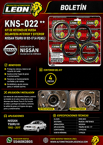 KIT DE RETENES RUEDA DELANTERA INT Y EXT. NISSAN TSURU III 92-17 (4 pzas.)