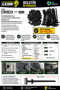 CINCHO NAILON 9 cm c/CAPUCHON AUTOBROCANTES 20x90x5 mm DIAMETRO DE CAPUCHÓN 14.5 mm