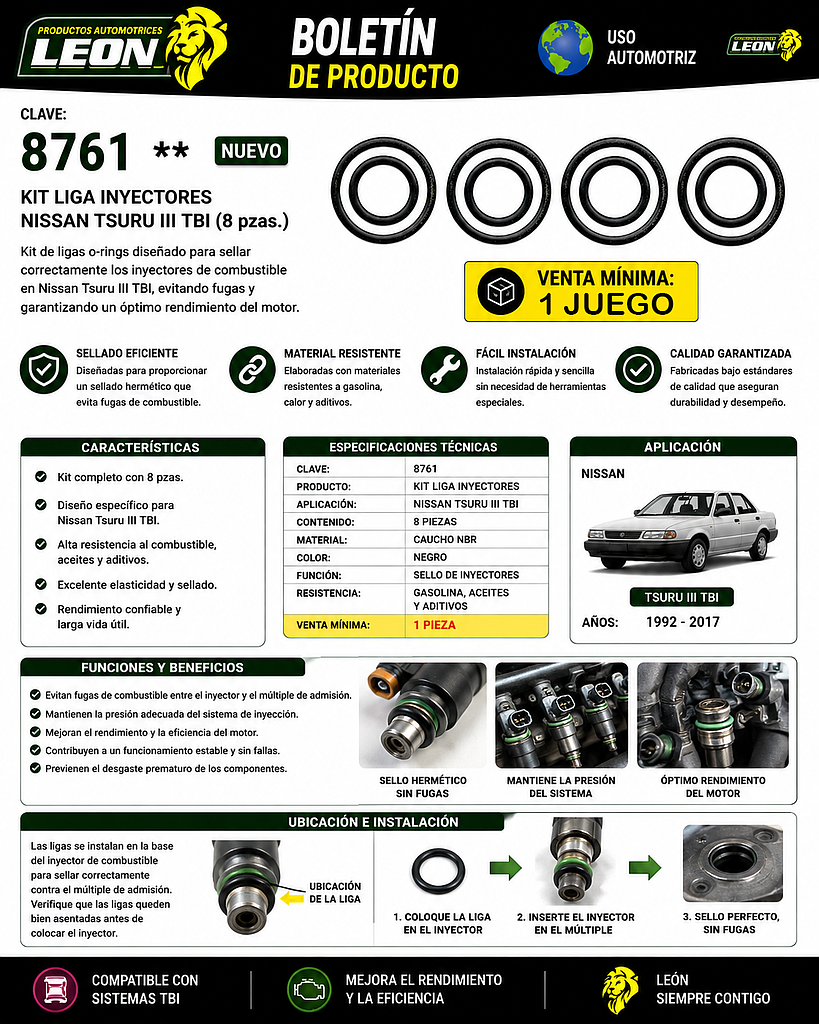 KIT LIGA INYECTORES NISSAN TSURU III TBI (8 pzas.)