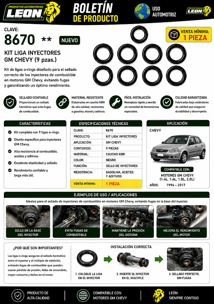 KIT LIGA INYECTORES GM CHEVY (9 pzas.)
