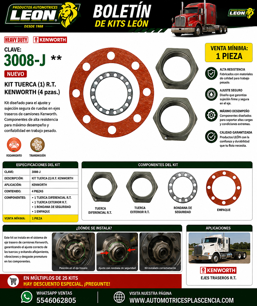 KIT TUERCA (1) R.T. KENWORTH (4 pzas.)