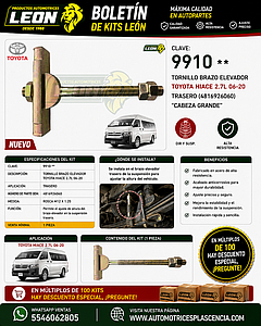 TORNILLO BRAZO ELEVADOR TOYOTA HIACE 2.7L 06-20 TRASERO (4816926060) “CABEZA GRANDE”