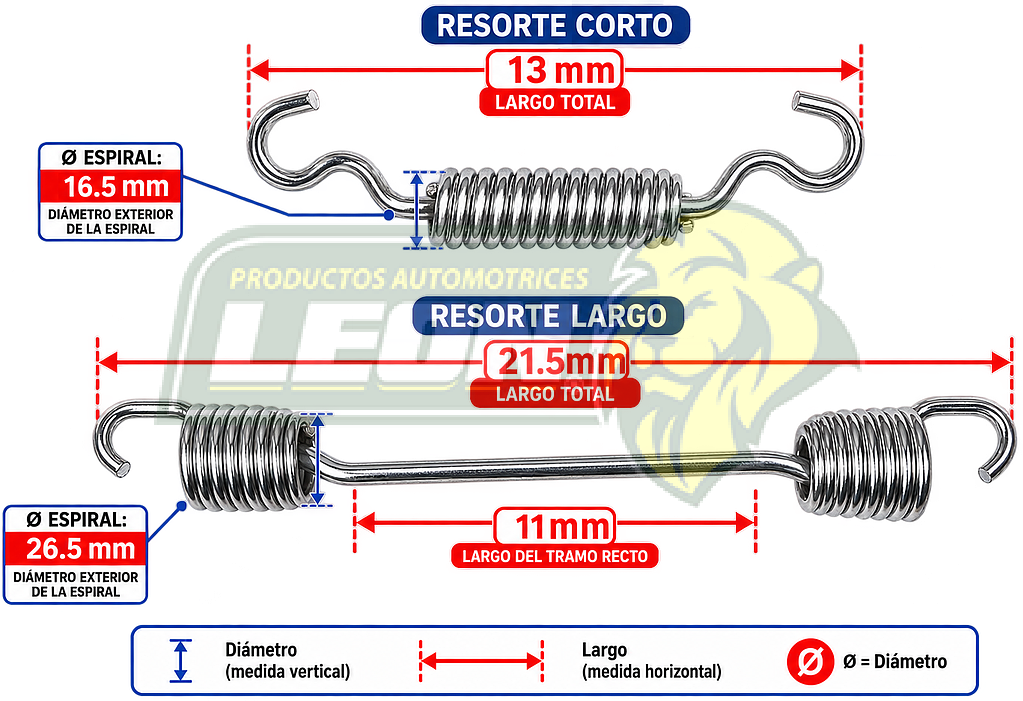 KIT DE RESORTES PARA FRENOS DE ZAPATAS TRACTOCAMION VARIOS (JGO. c/2 pzas.)