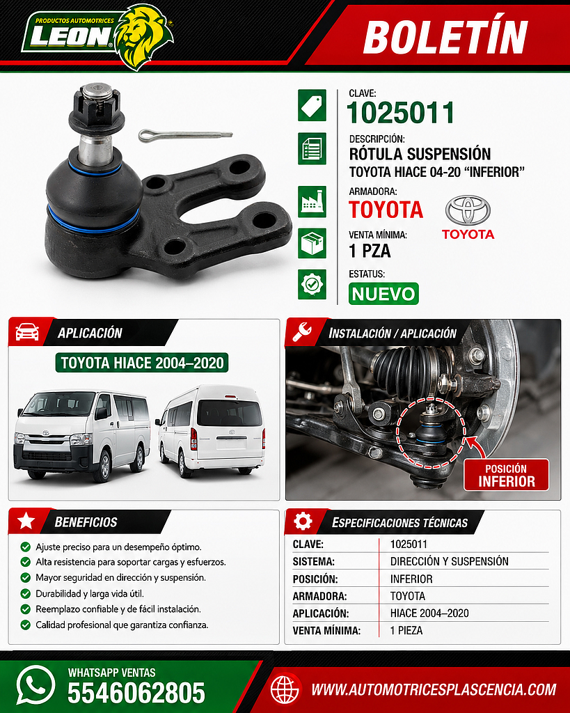 ROTULA SUSPENSION TOYOTA HIACE 04-20 “INFERIOR”