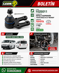 ROTULA SUSPENSION TOYOTA HIACE 04-20 “INFERIOR”