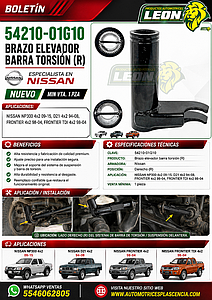BRAZO ELEVADOR BARRA TORSION (R) NISSAN NP300 4x2 09-15, D21 4x2 94-08, FRONTIER 4x2 98-04, FRONTIER TDI 4x2 98-04