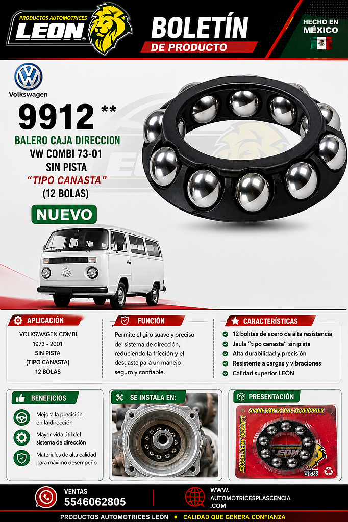 BALERO CAJA DIRECCION VW COMBI 73-01 SIN PISTA “TIPO CANASTA” (12 BOLAS)