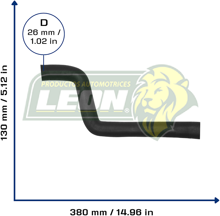 MANGUERA RAD. SUP. NISSAN TSURU II L4 1.6L 87-91 (21501Y0260) Ø: 26 mm, L: 130x380 mm LONGITUD: 440 mm