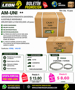 ABRAZADERA P/MACHETA UNIVERSAL AJUSTABLE INOXIDABLE (MEJOR QUE LA VAU-03) (JGO. c/2 pzas.)