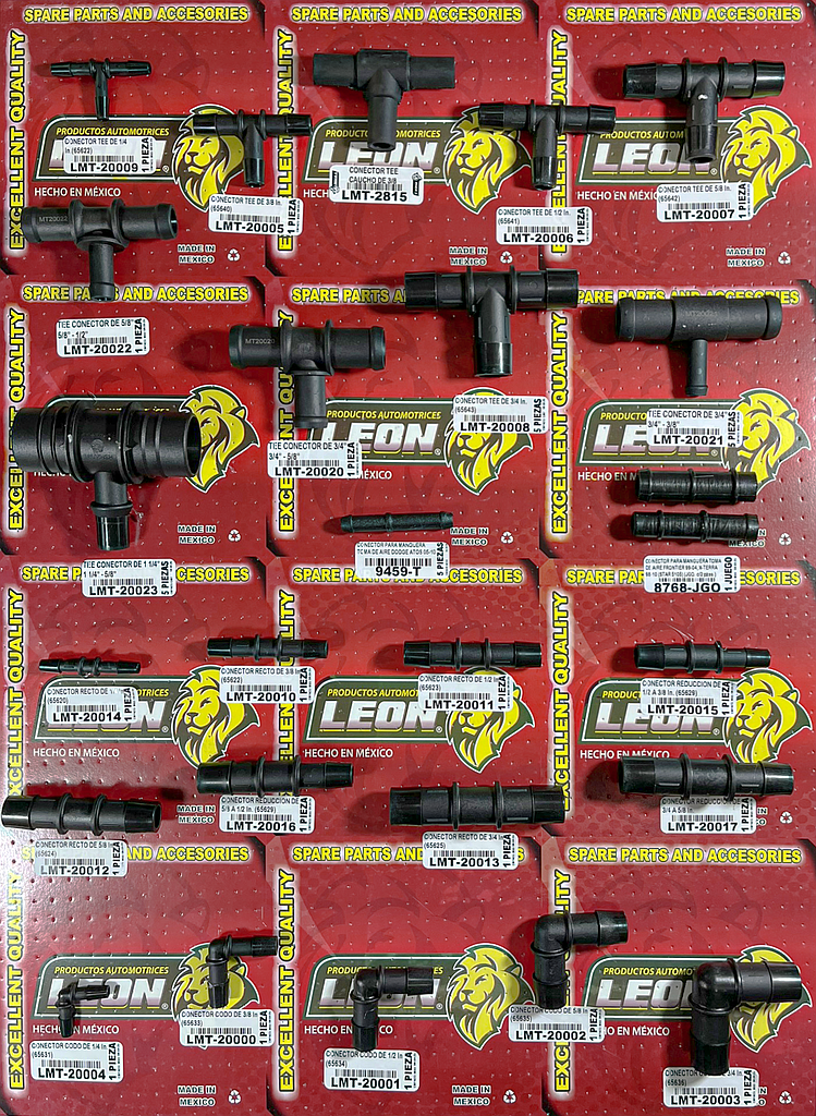 MUESTRARIO DE TES PLASTICO, CONECTORES Y CONEXIONES RÁPIDAS DE NAYLON (JUEGO DE DOS TABLAS)