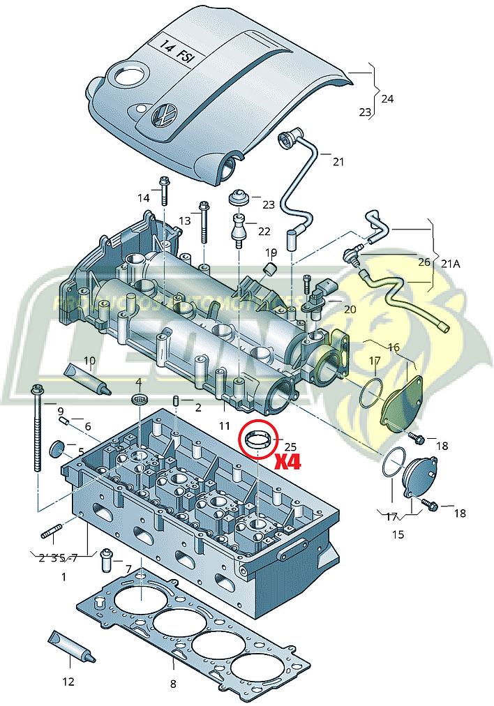 LIGAS o JUNTAS TAPA DE PUNTERIA DE BUJIA VW VENTO, POLO 4 CIL. 1.6 L 13-24 (PS3103, 03C103196) (JGO. c/4 pzas)