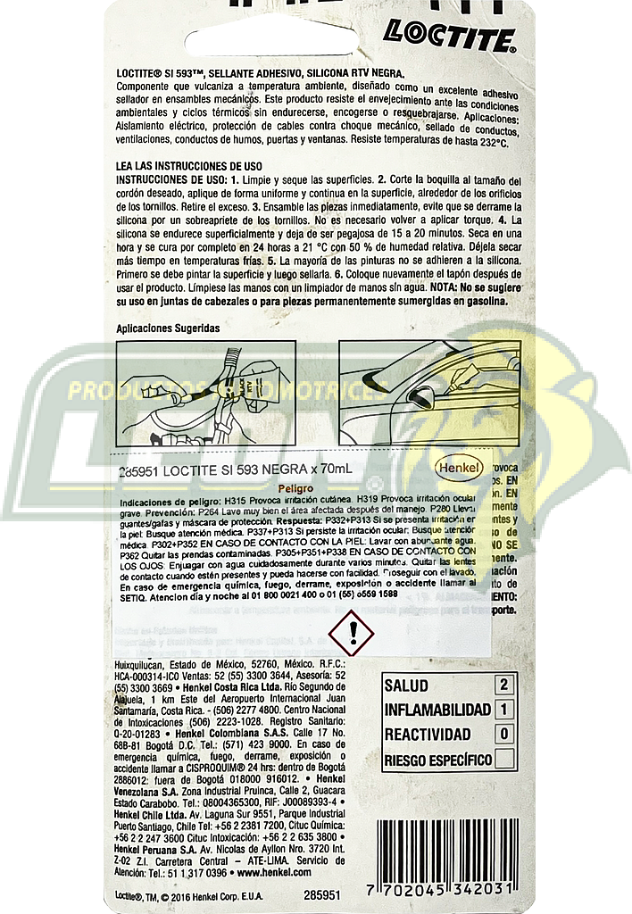 SILICON SI 593 70 ml  NEGRO LOCTITE