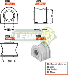 GOMA BARRA ESTABILIZADORA FORD ECOSPORT 13-17 (4039101, 10-902, BAECOSPD17) ØI: 21.29 mm, H: 33.67 mm, L: 32.09 mm, AN: 49.54 mm DELANTERA NARANJA