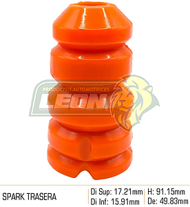 GOMA REBOTE AMORTIGUADOR G.M. SPARK 11-21 “TRASERO” ØI SUP: 17.21 mm, ØI INF: 15.91 mm, ØE: 49.83 mm, H: 91.15 mm (REBSPATR) NARANJA