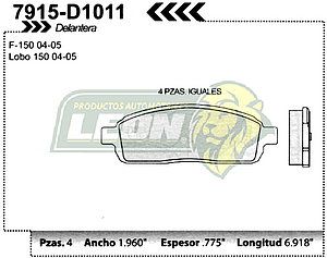 BALATA F.D. R.D. FORD PK-UP LOBO 04-08, F-150 04-08