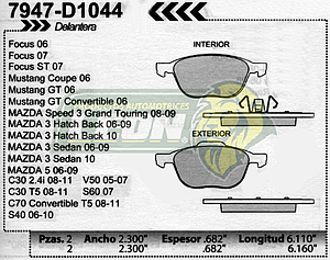 BALATA F.D. R.D. FORD FOCUS 05-09, MUSTANG 06-09, MAZDA 3 04-09, MAZDA 5 06-09, VOLVO V-50 05-06, C70, S40, C30