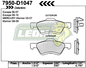 BALATA F.D. R.D. FORD ESCAPE 05-09, MAZDA TRIBUTE 05-09, LINCOLN MARINER 05-09
