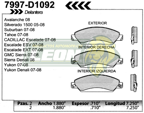 BALATA F.D. R.D. G.M. SILVERADO 05-08