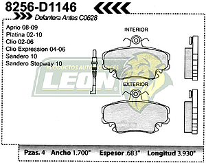 BALATA F.D. R.D. PLATINA 02-08, RENAULT CLIO 02-08 EQUIV. C-0628