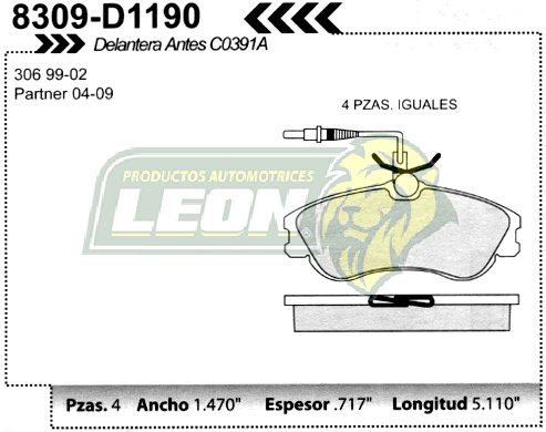 BALATA F.D. R.D. PEUGEOT PARTNER 04-09