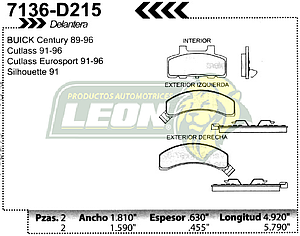 BALATA F.D. R.D. G.M. CENTURY 90-95, CUTLASS EUROSPORT 90-95, SILHOUETTE 91-94, CELEBRITY 90, OLDSMOBILLE 91-96
