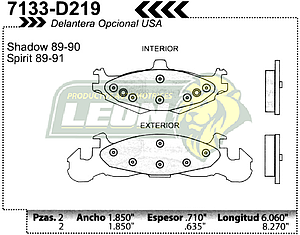 BALATA F.D. R.D. CHRYSLER SPIRIT 89-90, LeBARON 84-90, SHADOW 87-90, PHANTOM