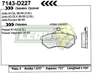 BALATA F.D. R.D. VW GOLF, JETTA A3, PASSAT 92-99 c/SEGURO SUPERIOR