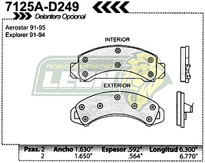 BALATA F.D. R.D. FORD RANGER 87-93, AEROSTAR 93-97, EXPLORER 91-97 =7125-D205