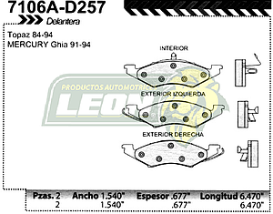 BALATA F.D. R.D. FORD GHIA 91-94, TOPAZ 84-94