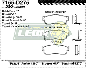 BALATA F.D. R.D. NISSAN TSURU II, HIKARI c/SEGURO AVISO =FLD233-7147