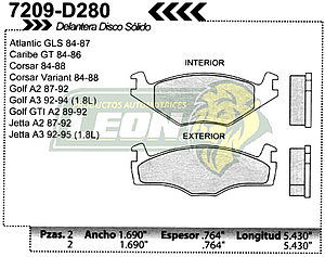 BALATA F.D. R.D. VW GOLF, JETTA A2, CORSAR 86-88, CARIBE GT DISCO SOLIDO (BALATA GRUESA)