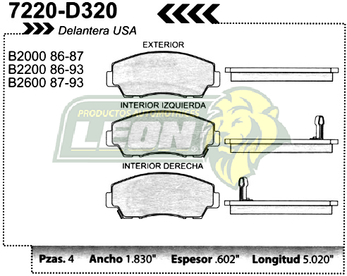 BALATA F.D. R.D. MAZDA PK-UP B-2200, B-2600 86-93