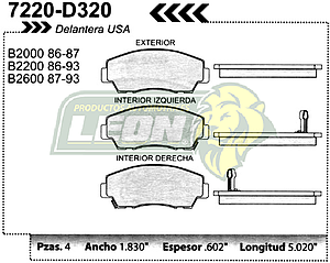 BALATA F.D. R.D. MAZDA PK-UP B-2200, B-2600 86-93