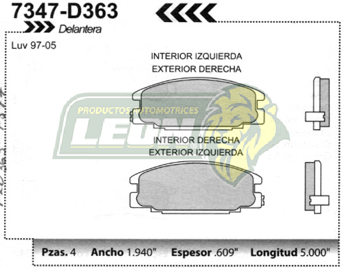 BALATA F.D. R.D. G.M. LUV 97-05, ISUZU PASSPORT, AMIGO 90-94