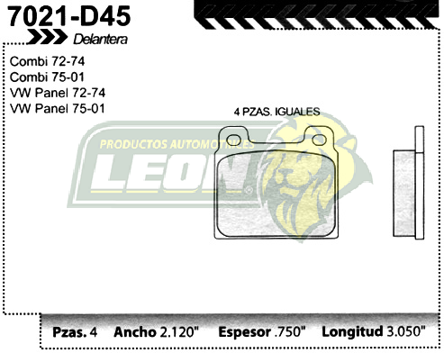 BALATA F.D. R.D. VW COMBI PANEL 77-01, CARAVELLE 73-95